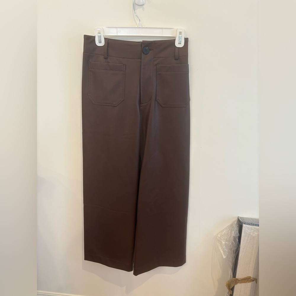 Brown  faux leather Wide-Leg Pants
